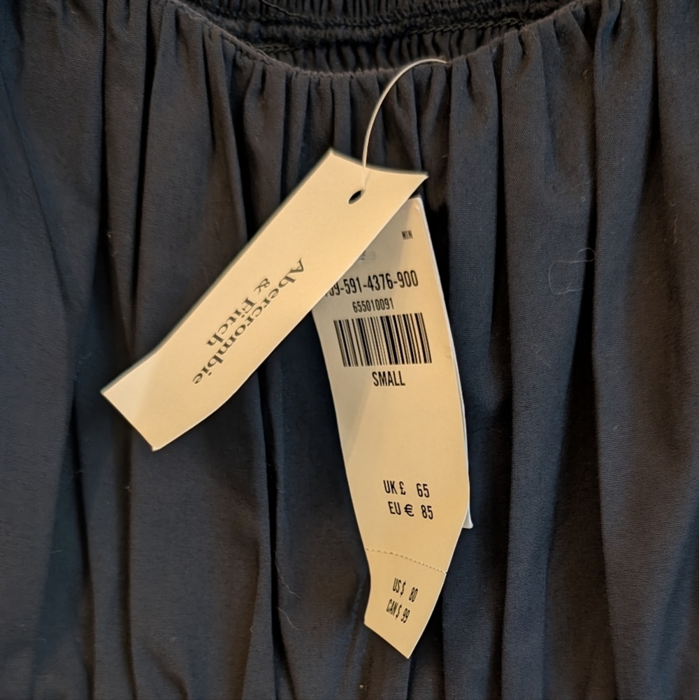 New Abercrombie And‎ Fitch Black Puff Sleeve Mini Dress Size S Dark Cottagecore - Picture 5 of 6
